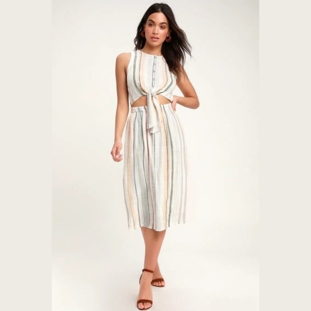 RVCA Arizona Large Striped Cut-Out Sleeveless Partially Lined Dress‎ Pockets
